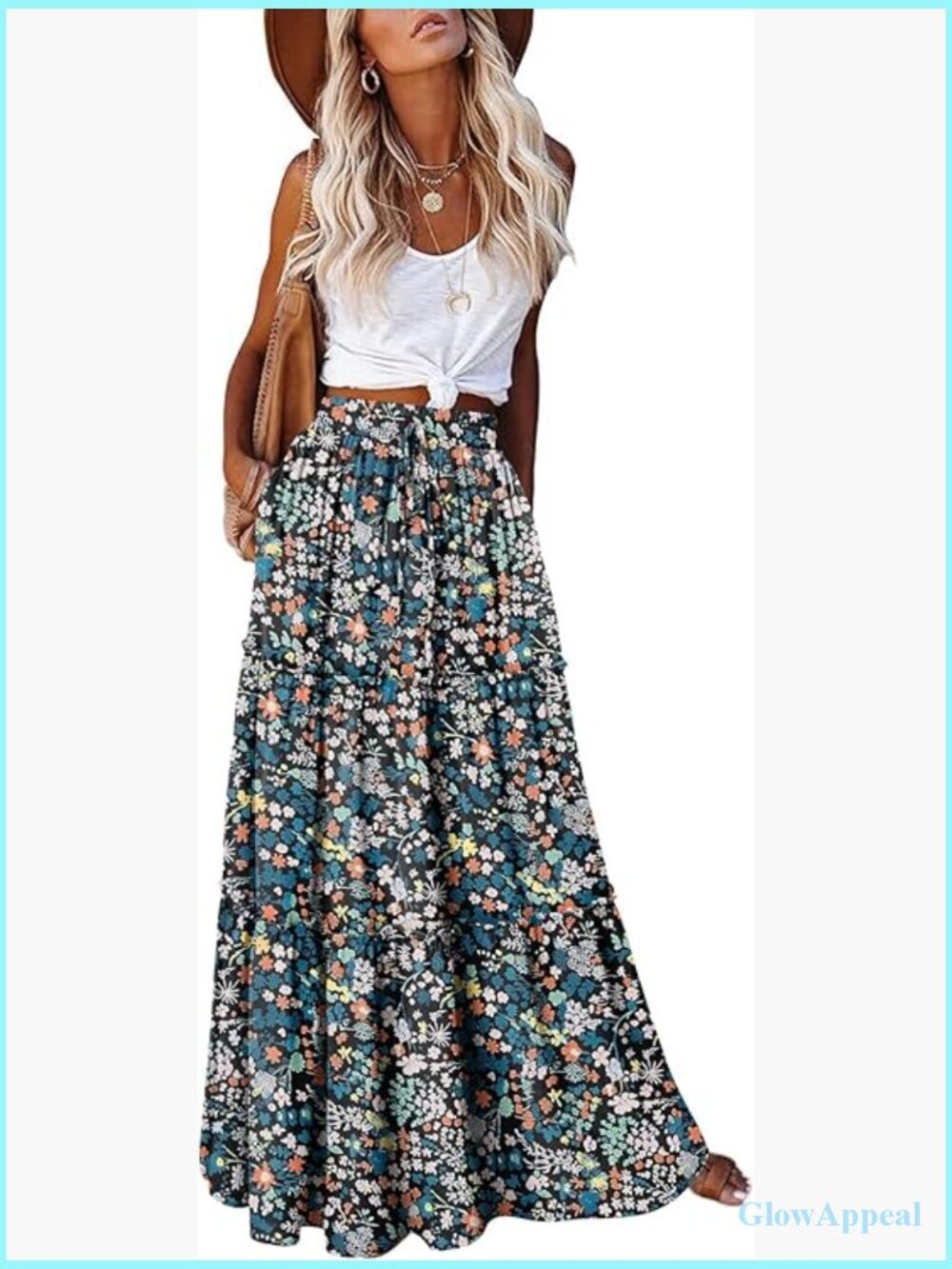 Boho Maxi Skirt with Pockets High Waisted Flowy